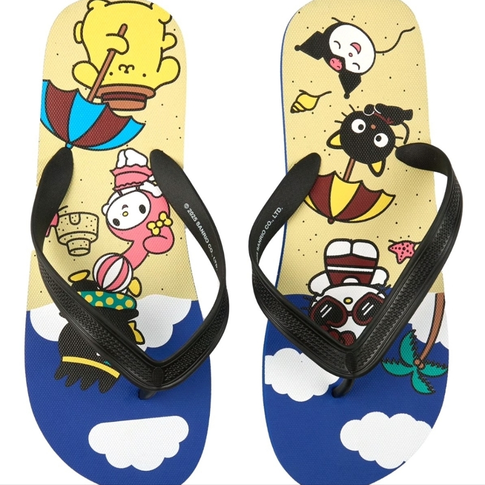 Hello Kitty And Friends Cartoon Flip Flops - Black and Blue Men's Size 11 - 12